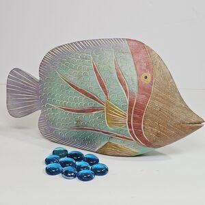 Vtg Nautical Hand Carved Wooden Tropical Fish Figurine Hand Painted 3D Sculpture